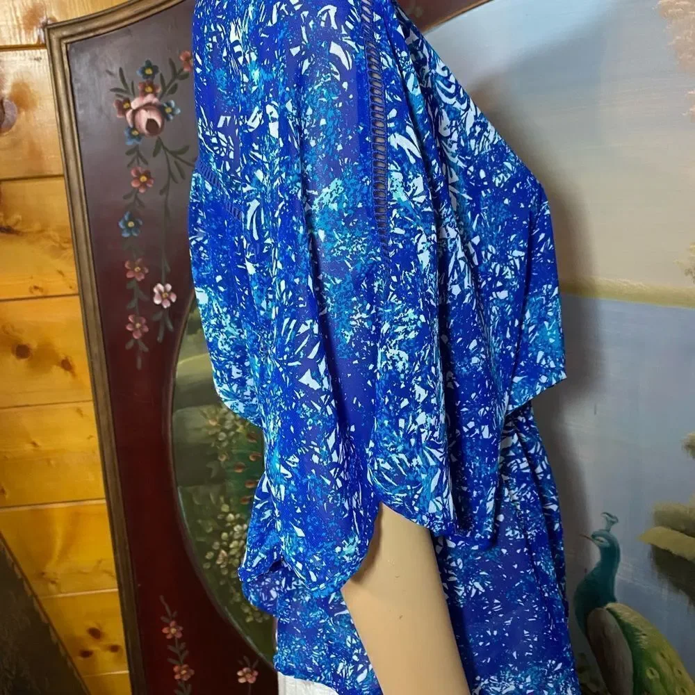 a.n.a. “A New Approach” Blue and Turquoise Batwing Sleeve Blouse Size XS - Picture 2 of 3